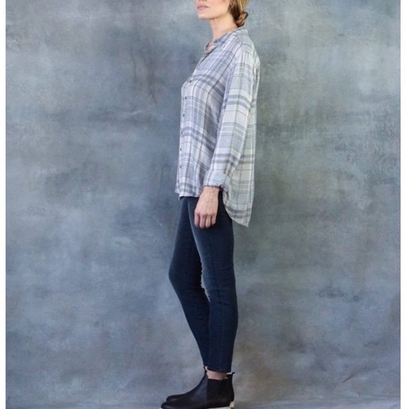 Xirena Shelby Gray Plaid Flannel Long Sleeve Button Up Shirt - Picture 3 of 11